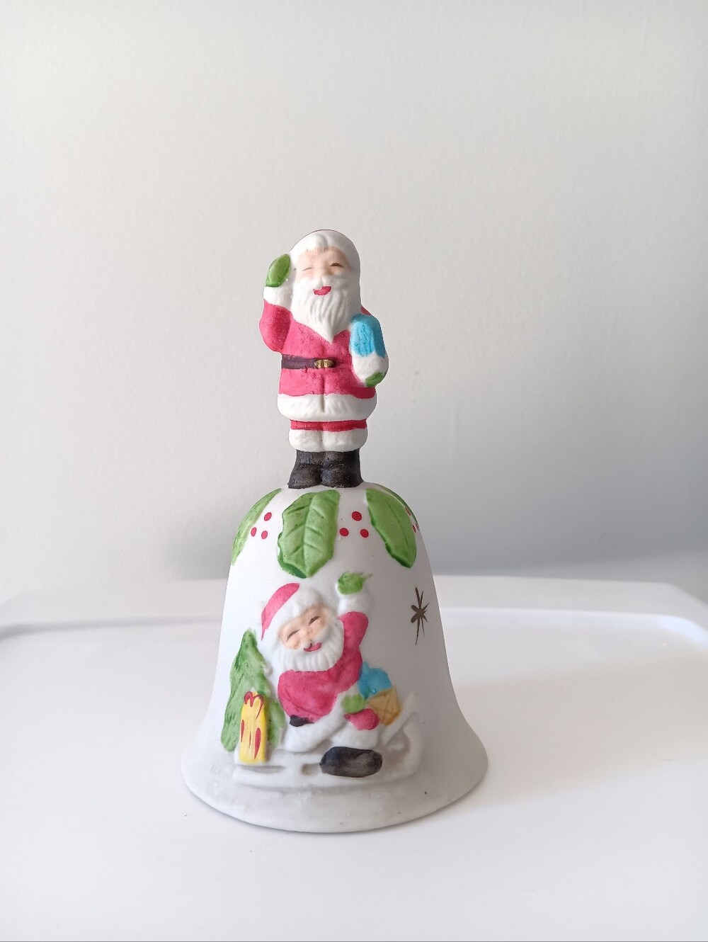VIntage 1980's Santa Clause Christmas Fine Porcelain Bisque Dinner Bell 5.5"
